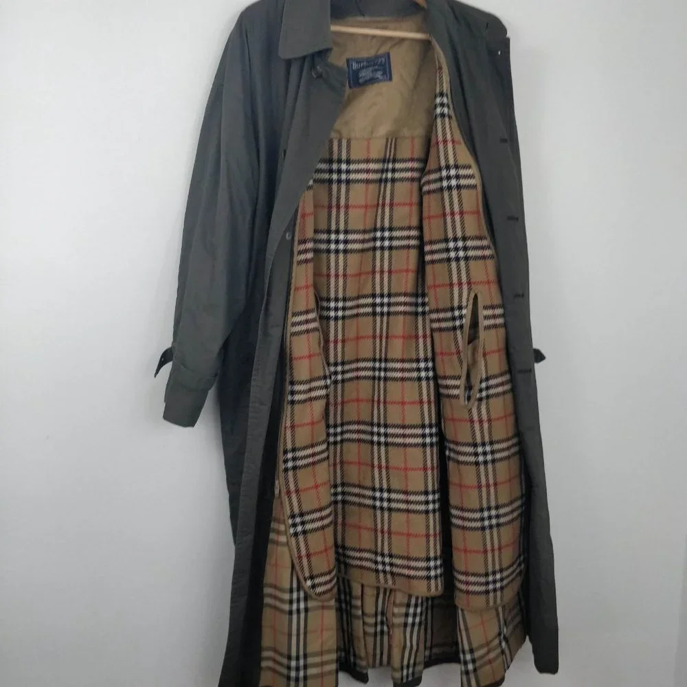 Vintage Burberry Olive Nova Check Coat with Liner